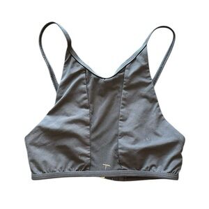 Kikirio Black Women's high neck strappy bathing suit bikini Top gold hardware XS